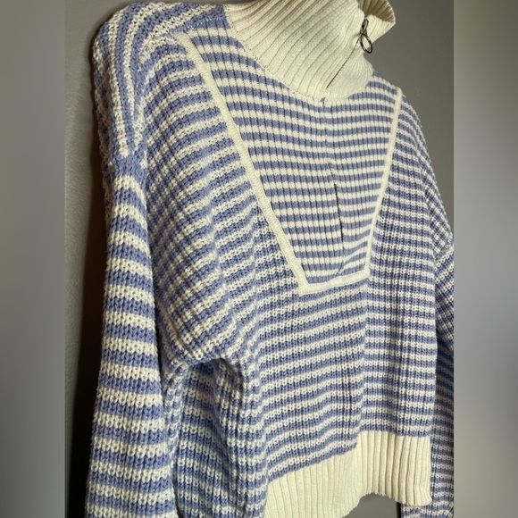 Jessica Simpson XL Blue & White Striped Half-Zip Sweater - Picture 6 of 10